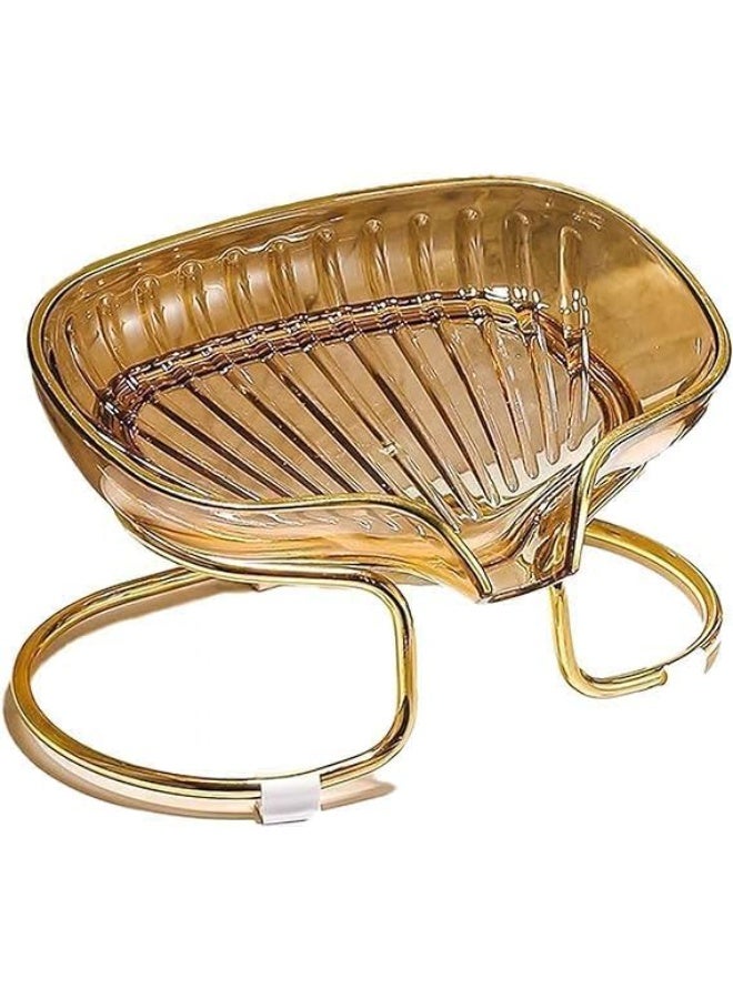 "High-quality transparent acrylic soap dish with an elegant golden metal stand that adds a luxurious decorative touch. Features an integrated drain to filter water and prevent accumulation. Suitable for kitchens and bathrooms (2 pieces) (Elc)." - Image 1
